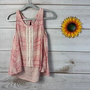 Tucker + Tate Girls Size 7-8 Pink White Lace Trim High Low Tank Top